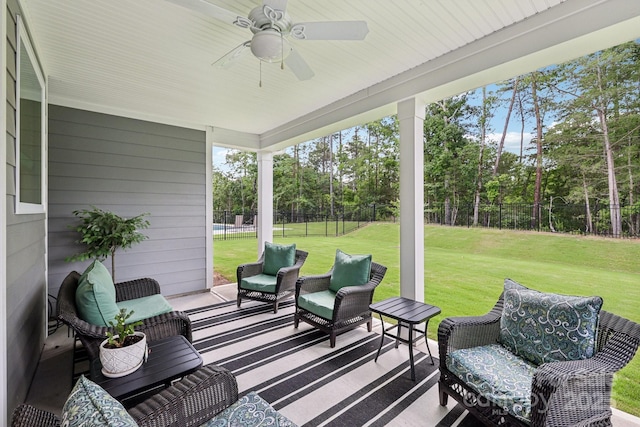 3022 Trace Meadow Ct, York, SC 29745 - sunroom with a ceiling fan, healthy amount of natural light, and view of wooded area