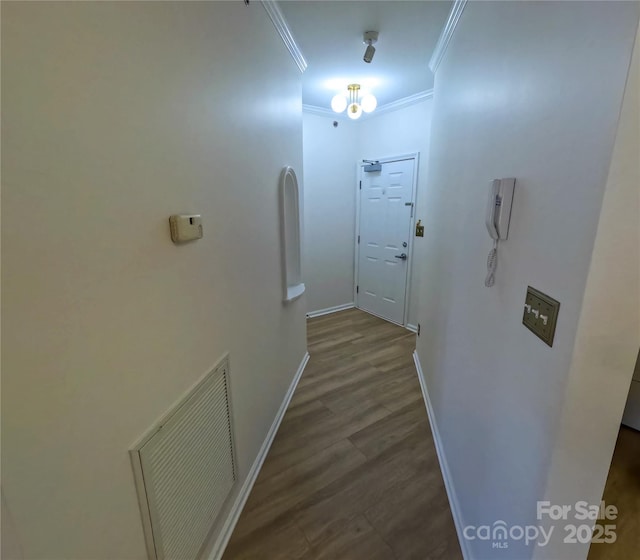 1410 4th Street Dr NW Unit 303, Hickory, NC 28601 - hallway featuring crown molding and dark wood-style flooring