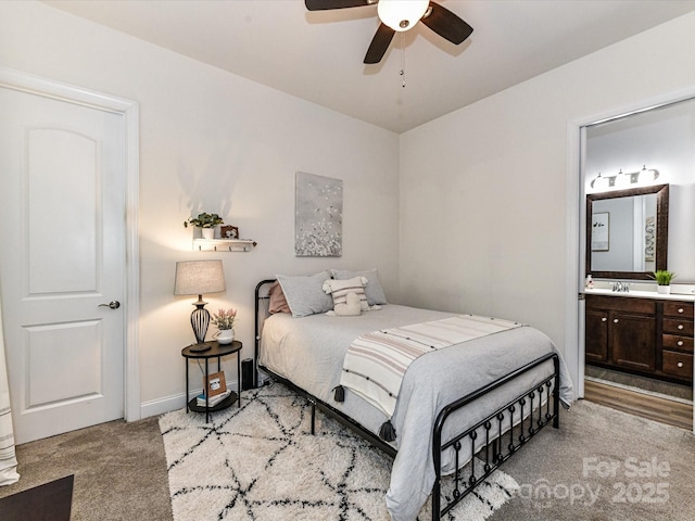 2005 Arbor Hills Dr, Indian Trail, NC 28079 - bedroom featuring light carpet, connected bathroom, and a ceiling fan