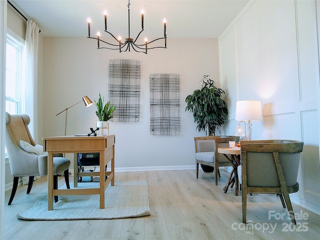 1141 Overlake Dr, Belmont, NC 28012 - home office featuring wood finished floors and a chandelier