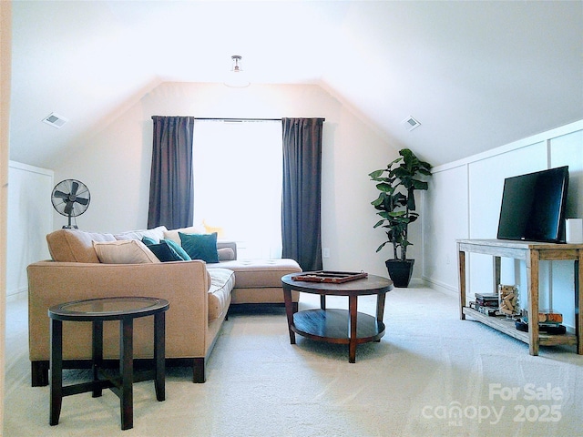 1141 Overlake Dr, Belmont, NC 28012 - living room featuring lofted ceiling and light carpet