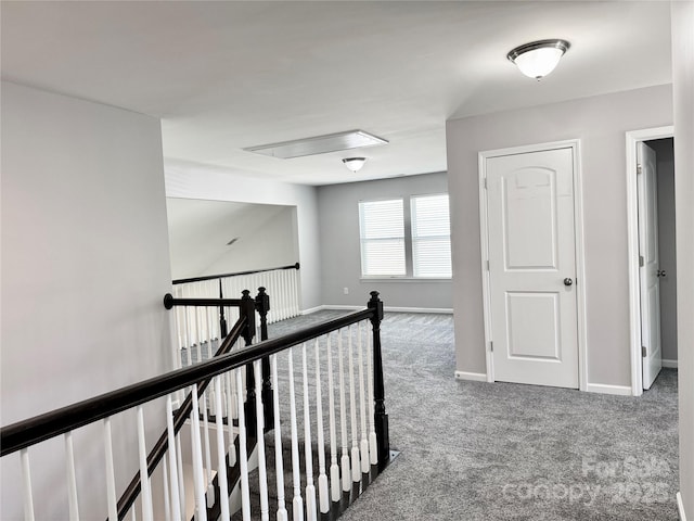 11109 Pond Valley Ct, Charlotte, NC 28269 - corridor featuring attic access, carpet, and an upstairs landing