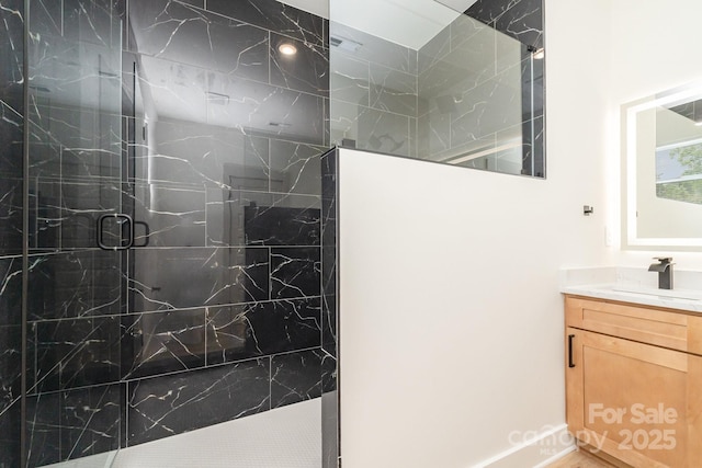 177 Georgia St SW, Concord, NC 28025 - bathroom featuring a marble finish shower and vanity