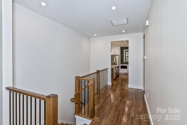 120 Gashes Creek Rd, Asheville, NC 28805 - hallway with an upstairs landing, dark wood finished floors, and recessed lighting