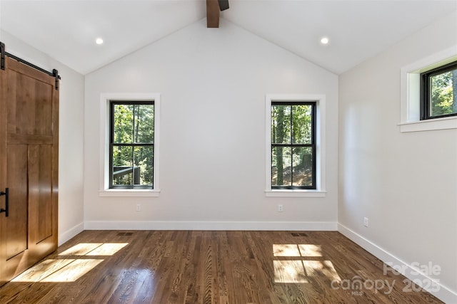 120 Gashes Creek Rd, Asheville, NC 28805 - unfurnished bedroom featuring a barn door, multiple windows, wood finished floors, and recessed lighting