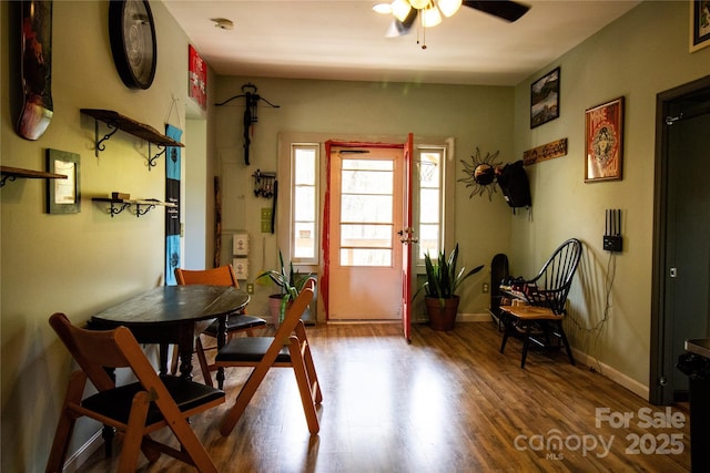 2668 Reedy Branch Rd, Purlear, NC 28665 - dining room with wood finished floors and ceiling fan