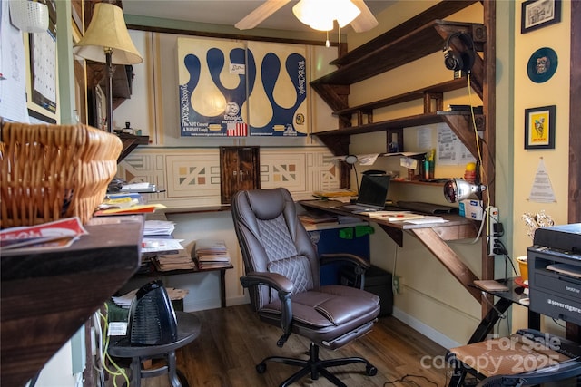 2668 Reedy Branch Rd, Purlear, NC 28665 - home office with wood finished floors, ceiling fan, and built in study area