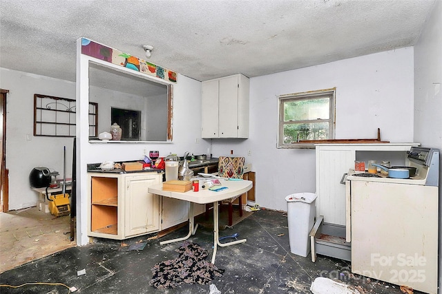 112 Harmony Trl, Gastonia, NC 28056 - kitchen with washer / clothes dryer, a textured ceiling, and white cabinetry