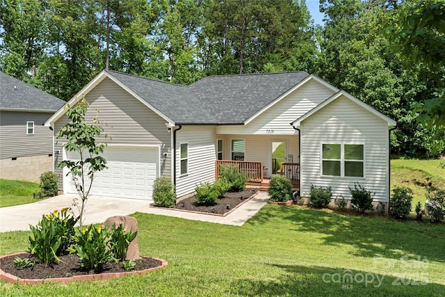 7516 Ohara St, Huntersville, NC 28078 - view of front facade with an attached garage, concrete driveway, a front lawn, and a shingled roof