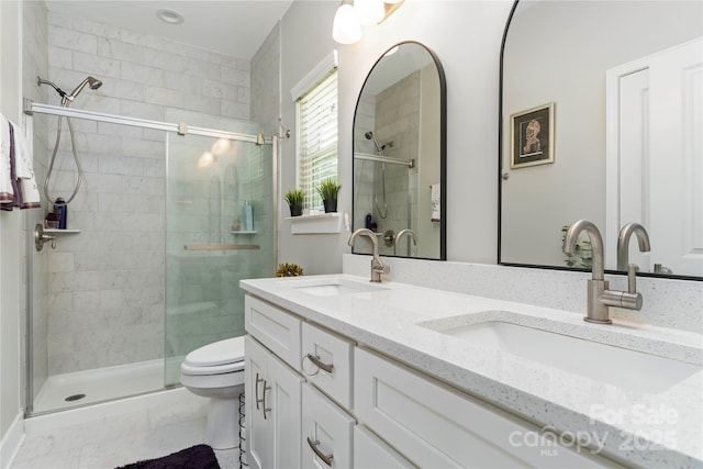 7516 Ohara St, Huntersville, NC 28078 - full bath with double vanity, a stall shower, and marble look tiles