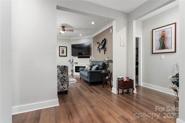7516 Ohara St, Huntersville, NC 28078 - hall featuring wood finished floors, crown molding, and recessed lighting