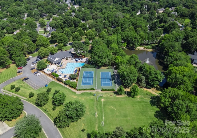 9141 Covey Hollow Ct, Charlotte, NC 28210 - aerial overview of property's location with a pool and a nearby body of water