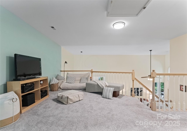 9141 Covey Hollow Ct, Charlotte, NC 28210 - living area featuring a ceiling fan and carpet flooring