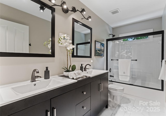 9141 Covey Hollow Ct, Charlotte, NC 28210 - bathroom with double vanity and shower / bath combination with glass door