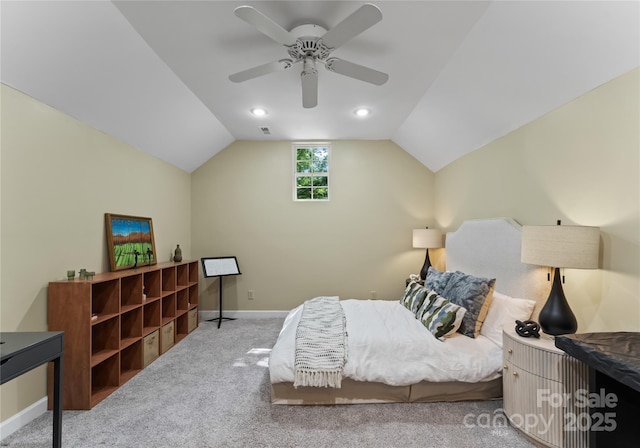 9141 Covey Hollow Ct, Charlotte, NC 28210 - bedroom featuring vaulted ceiling, carpet flooring, and a ceiling fan