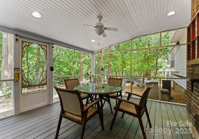 9141 Covey Hollow Ct, Charlotte, NC 28210 - sunroom / solarium featuring a ceiling fan and outdoor dining space