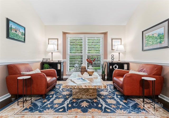 9141 Covey Hollow Ct, Charlotte, NC 28210 - living area with wood finished floors and lofted ceiling