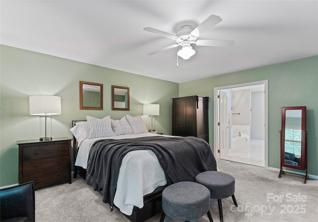 9141 Covey Hollow Ct, Charlotte, NC 28210 - bedroom featuring light carpet, a ceiling fan, and ensuite bathroom