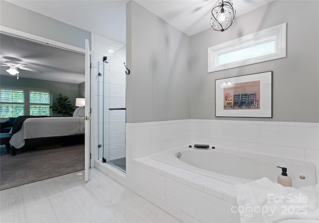 9141 Covey Hollow Ct, Charlotte, NC 28210 - full bathroom featuring ensuite bathroom, a bath, a shower stall, and ceiling fan