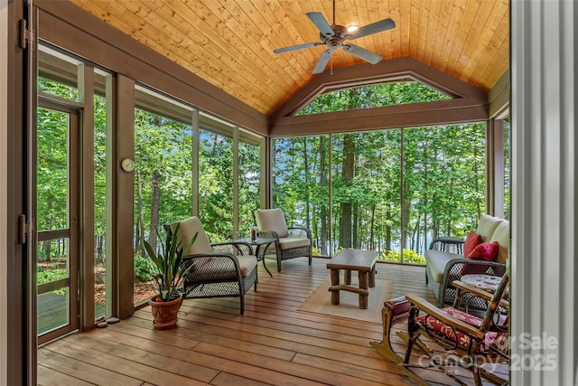 429 Turtle Head Dr, Nebo, NC 28761 - sunroom with a ceiling fan and lofted ceiling