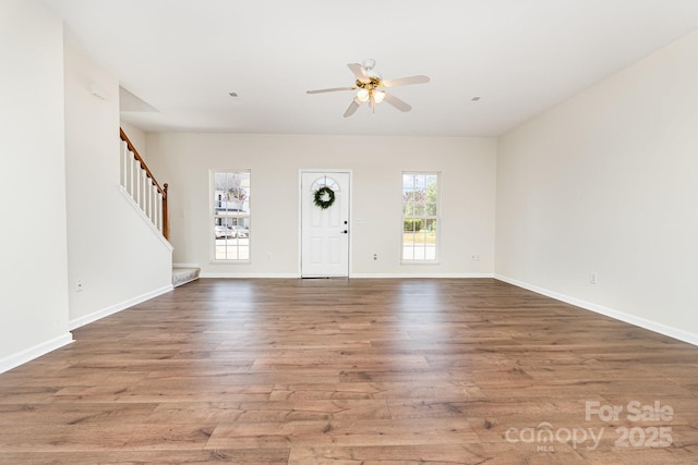 28 Ridgestone Cir, Mauldin, SC 29662 - entrance foyer featuring stairs, a ceiling fan, and wood finished floors