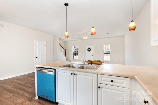 28 Ridgestone Cir, Mauldin, SC 29662 - kitchen featuring dishwasher, white cabinetry, dark wood-style flooring, and light countertops