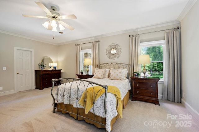 5008 Saddle Horn Trl, Weddington, NC 28104 - bedroom featuring light colored carpet, crown molding, and ceiling fan