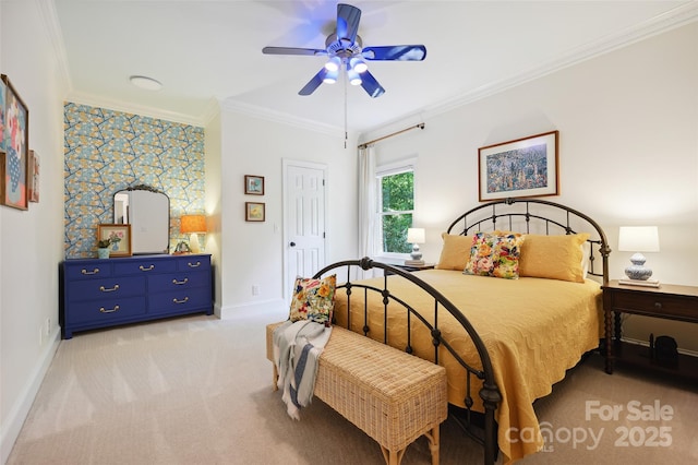 5008 Saddle Horn Trl, Weddington, NC 28104 - bedroom featuring light colored carpet, crown molding, and a ceiling fan