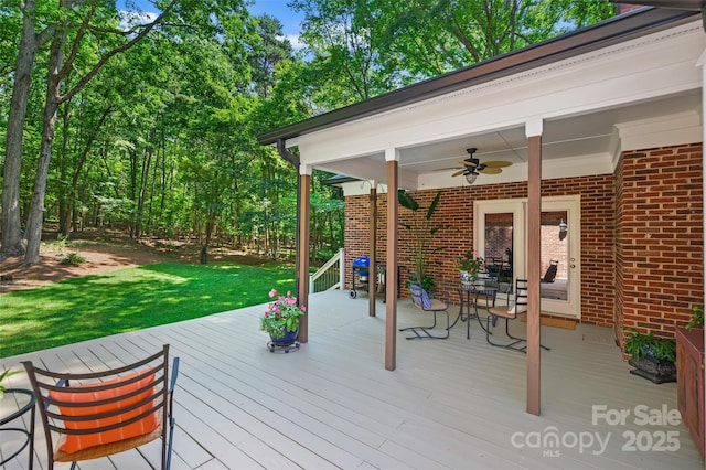 5008 Saddle Horn Trl, Weddington, NC 28104 - deck with ceiling fan and a yard