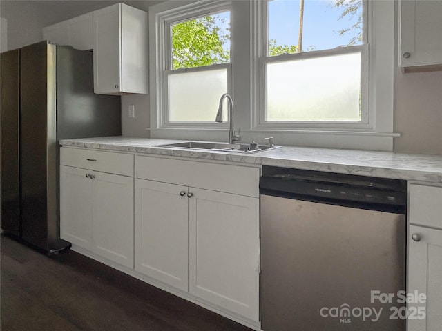 36 Graybark Ct, Waynesville, NC 28786 - kitchen featuring stainless steel appliances, white cabinetry, and dark wood-style floors