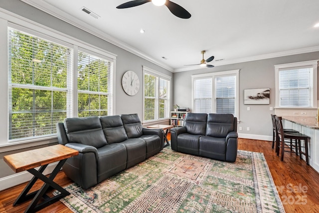 739 Terrace Park, Rock Hill, SC 29730 - living area featuring ceiling fan, wood finished floors, and crown molding