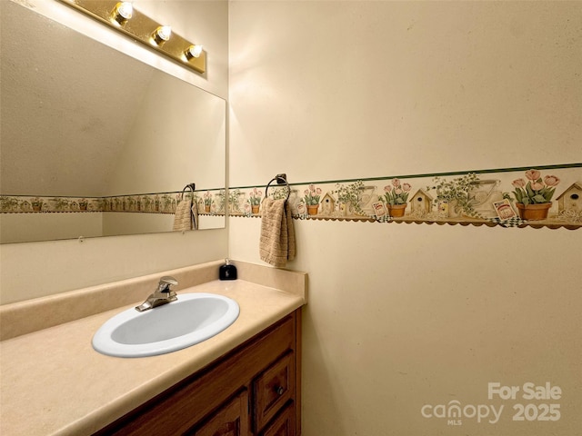 57 Copperhead Cv, Sylva, NC 28779 - bathroom with vanity and lofted ceiling