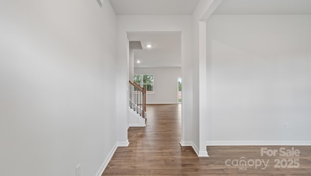 462 Janie Cir Unit 100, Newton, NC 28658 - hallway with wood finished floors, stairway, and recessed lighting