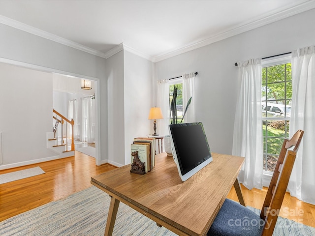 11126 Windgate Ct, Tega Cay, SC 29708 - home office featuring light wood-style flooring and ornamental molding