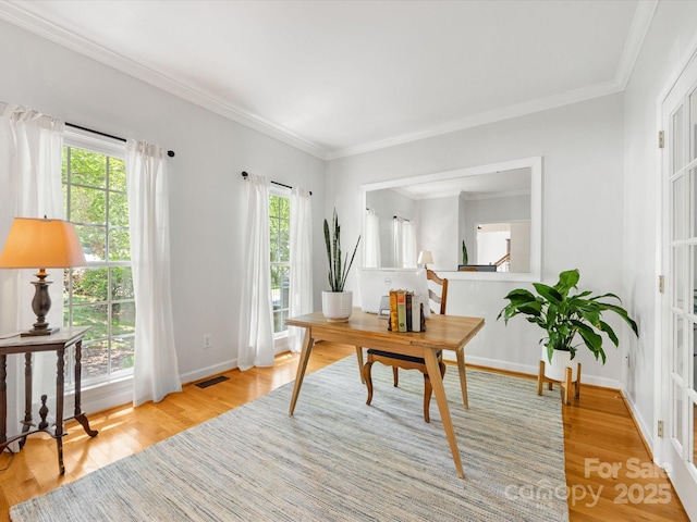 11126 Windgate Ct, Tega Cay, SC 29708 - office space featuring healthy amount of natural light, wood finished floors, and ornamental molding