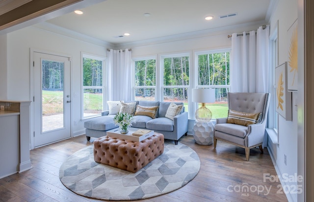 1041 Waxhaw Crossing Dr Unit 058, Waxhaw, NC 28173 - sunroom with hardwood / wood-style floors, ornamental molding, french doors, recessed lighting, and a deck