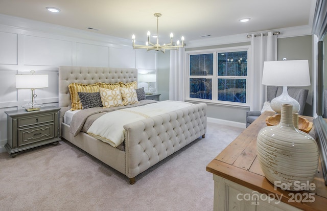 1041 Waxhaw Crossing Dr Unit 058, Waxhaw, NC 28173 - bedroom featuring a chandelier, light carpet, and crown molding