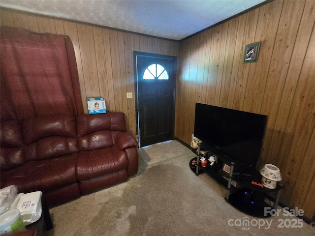 1206 Three Way Ln, Lenoir, NC 28645 - living room featuring carpet and wooden walls