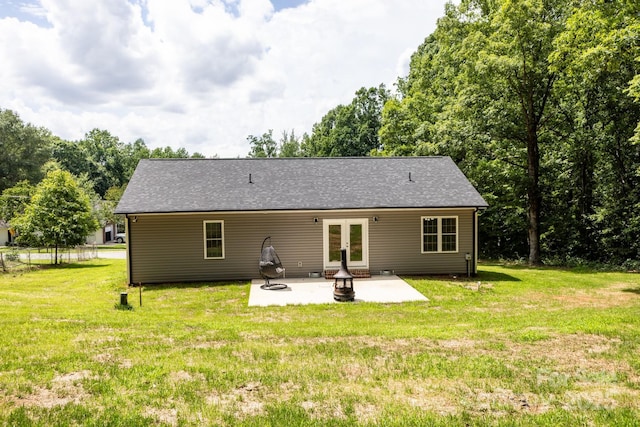 1005 8th Ave SW, Conover, NC 28613 - rear view of property with a patio area, french doors, a yard, and roof with shingles