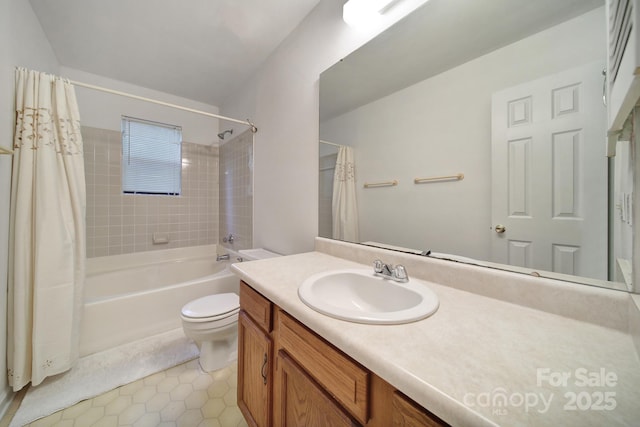 8416 Rittenhouse Cir, Charlotte, NC 28270 - bathroom featuring shower / bathtub combination with curtain, vanity, and tile patterned flooring