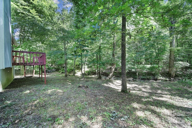 8416 Rittenhouse Cir, Charlotte, NC 28270 - view of yard with a wooden deck and stairway