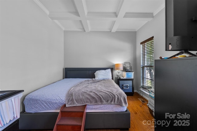 2953 Cameron Village Ct, Winston Salem, NC 27103 - bedroom with coffered ceiling, beam ceiling, wood finished floors, and crown molding
