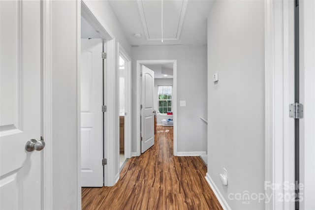 2953 Cameron Village Ct, Winston Salem, NC 27103 - corridor featuring dark wood finished floors and attic access
