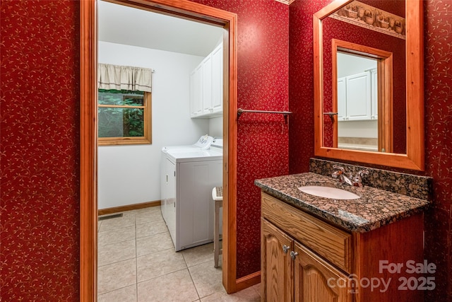 380 Allison Dr, Maggie Valley, NC 28751 - bathroom featuring tile patterned flooring, independent washer and dryer, and vanity