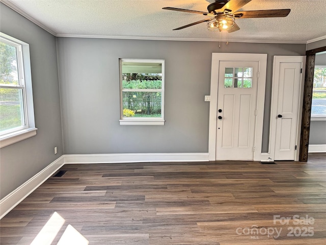 201 Barnes Ln, Stony Point, NC 28678 - entrance foyer with plenty of natural light, a textured ceiling, ceiling fan, and ornamental molding