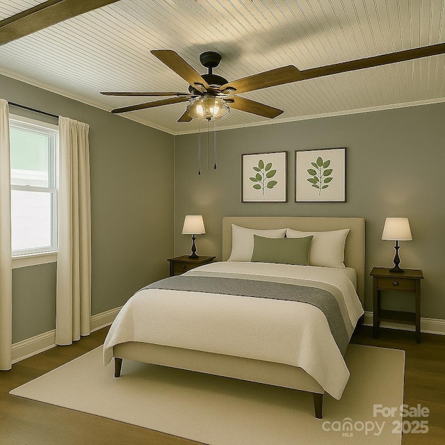 201 Barnes Ln, Stony Point, NC 28678 - bedroom with ornamental molding, dark wood-style flooring, and a ceiling fan