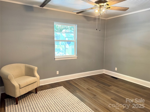 201 Barnes Ln, Stony Point, NC 28678 - unfurnished room with ceiling fan, dark wood-style flooring, and ornamental molding
