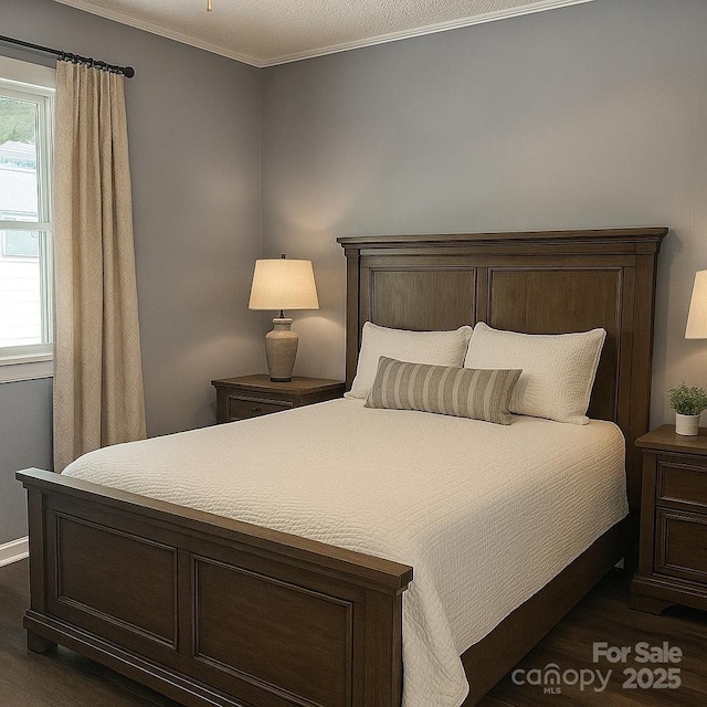 201 Barnes Ln, Stony Point, NC 28678 - bedroom with dark wood finished floors, multiple windows, and crown molding