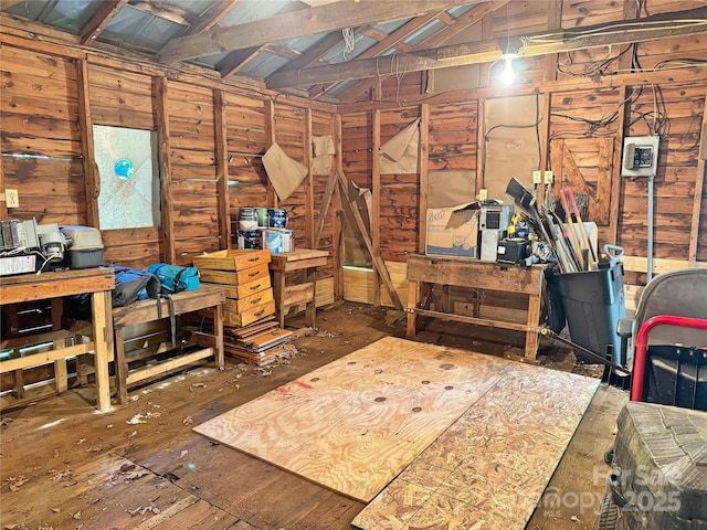 201 Barnes Ln, Stony Point, NC 28678 - basement featuring hardwood / wood-style floors and wooden walls