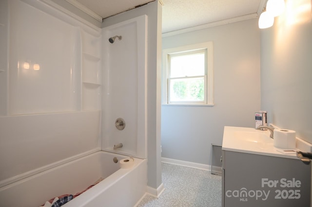 7645 Robinson Church Rd, Harrisburg, NC 28075 - bathroom featuring vanity, crown molding, tub / shower combination, and tile patterned floors